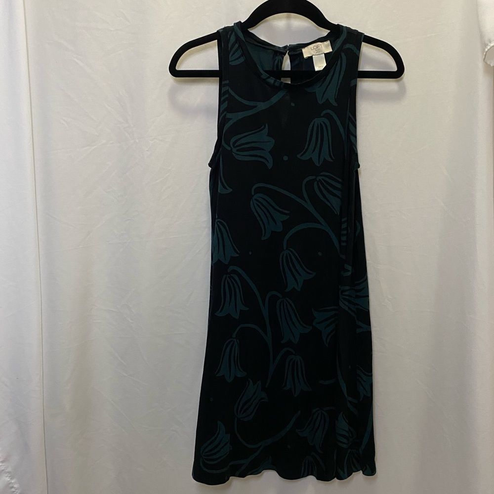 LOFT dress women’s black with green floral sleeveless dress, XXS